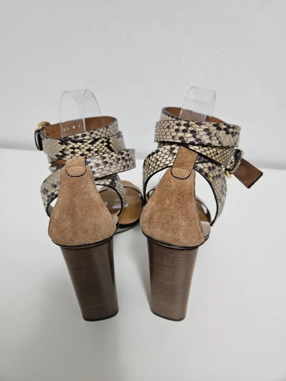 NWOT Gucci Candy Leather Python Heel Sandals Sz 41 EUR Tan Runway